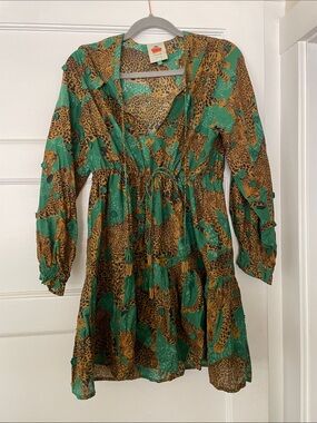 Farm Rio Leopard print emerald green dress